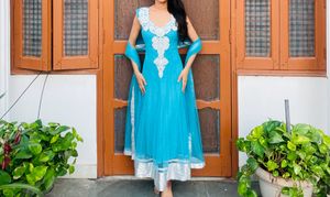 Turquoise &amp; Silver Anarkali Suit