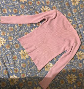 Pink Ribbed Long Sleeve Body Hugging Top