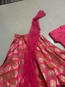 Girls Pink &amp; Gold Lengha Choli Set