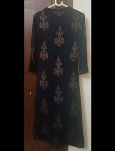 MORPANKH Navy Blue With Gold Design KURTHI - XS