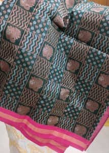 Green Colour Saree With Majenda Border