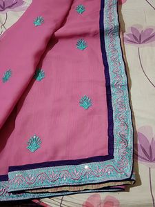 Pink And Cream Colour Saree