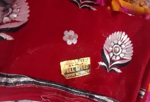Red Floral Print Saree with Blouse