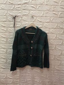 Stylish Green Embellished Cardigan