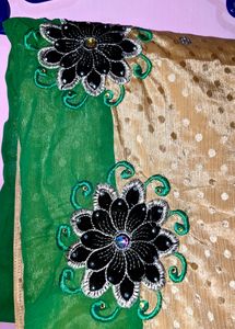 Green And Gold Embroidered Fancy Saree
