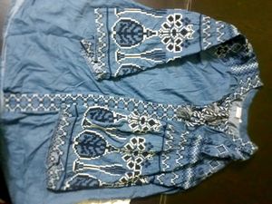 Blue Demin Top With Beautiful White Design.💙🤍