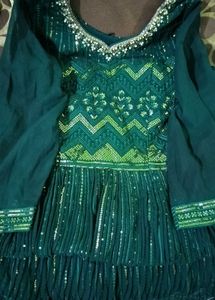 Full Chikankari Sequins Embellished Bottle Green G