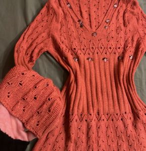 Y2K Coral Knit Top with Embellishments
