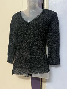 Pintrest Branded Glitter Black Knit Top