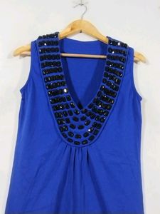 Blue Printed Sleeveless Dress (Women)