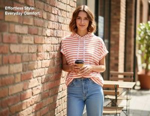 Striped Short Sleeve Hoodie