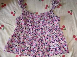 Blue Floral Print Ruffles Smocked Peplum Top