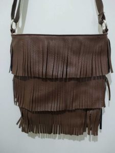 Brown Sling Bag With Fringes
