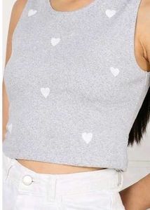 Grey Heart Print Sleeveless Top