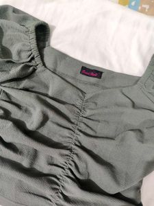 Olive Green Puff Sleeve Crop Top