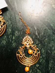 Long Nd Beautiful Stonework Earring With Mang Tika
