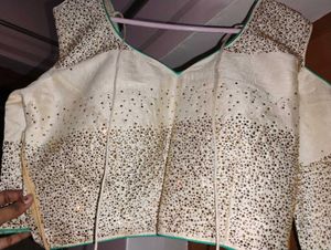 Creme Sequined cold Shoulder Blouse / Crop Top