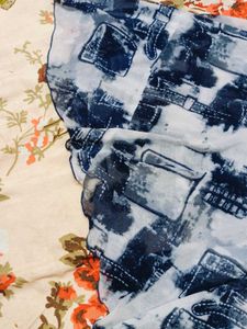 Blue &amp; White Abstract Print Long Sleeve Maxi Dress