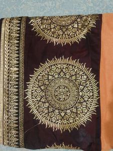 Heavy Embroidery Saree.... Peach And Brown Beautif
