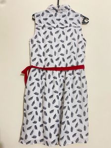 White &amp; Red Designer Neck Dress