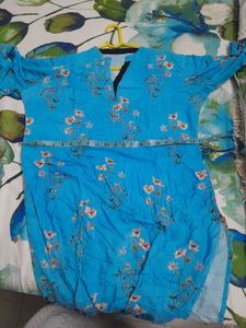Blue Floral Kurta side cuts available no flaws