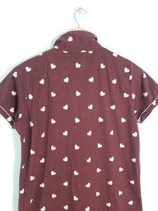 Maroon Printed Nightsuit Top Only  ( Women&#39;s )