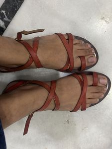 Rust Strappy Flat Sandals Westside
