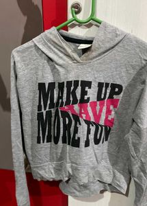 PINK Gray Cropped Hoodie
