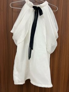 Classy White Top With Black Ribbon Bow