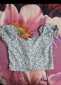 Floral Puff Sleeve Tie Front Top