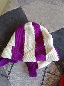 Striped Purple &amp; White Knitted Hat
