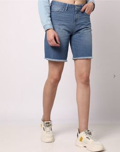 Frayed Hem Denim Bermuda Shorts