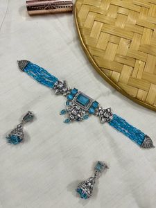 Necklace Set With Earrings Rodium Polish