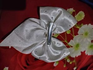 Silver Satin Bow Hair Clip