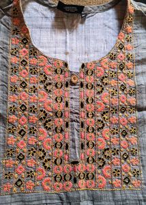 Embroidered Grey Kurta