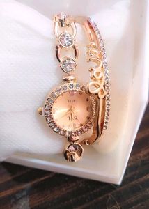 Gold Rhinestone Bangle Watch