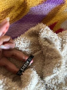 Shein Beige White Crop Fur Sweater
