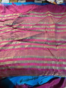 Elegant Pink &amp; Blue Saree with blouse piece