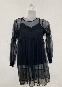Next Black Shirred Mesh Dress
