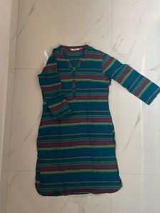 Striped Blue Cotton Blend Kurta by Melange