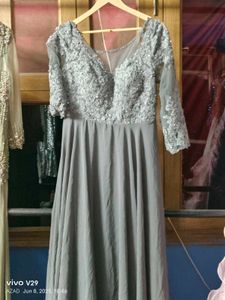 Elegant Gray Lace Evening Gown