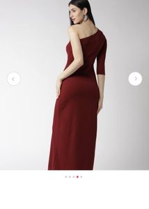 Maroon Solid One Shoulder Maxi Dress