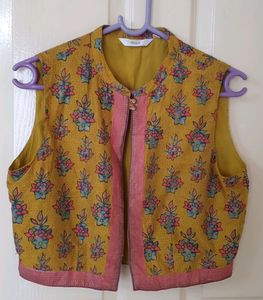 A-line Kurta with printed waistcoat