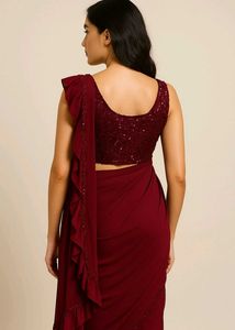 Stylish Ready-to-Wear Ruffle Satin Saree