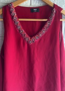 Burgundy Embellished Tank top