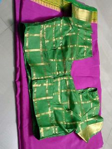 Pink &amp; green saree with stiched blouse.