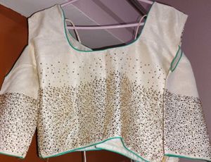Creme Sequined cold Shoulder Blouse / Crop Top