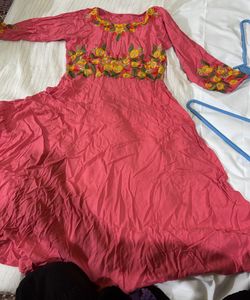 Embroidered Coral Maxi Dress