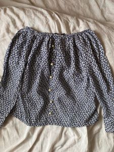 Navy Bloue Printed Off-Shoulder Top