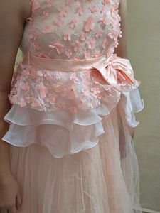 Peach Embellished Girls Dreamy Ball Gown